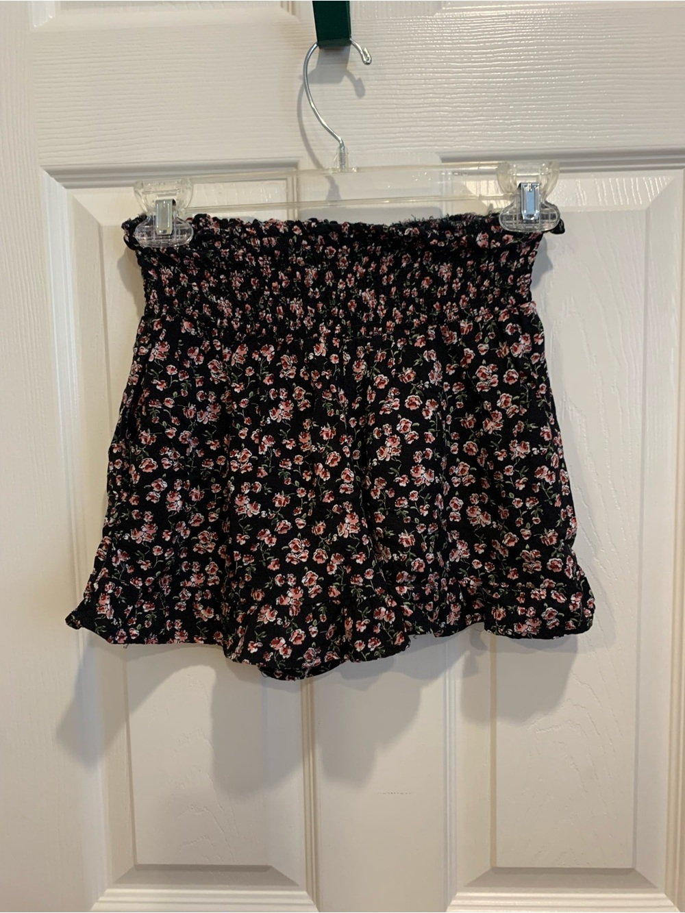Floral Smocked Waist Mini shorts- Black with Pink Floral